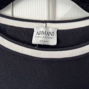 Armani Collezioni - black short sleeve knit top with white neckline band- s/m